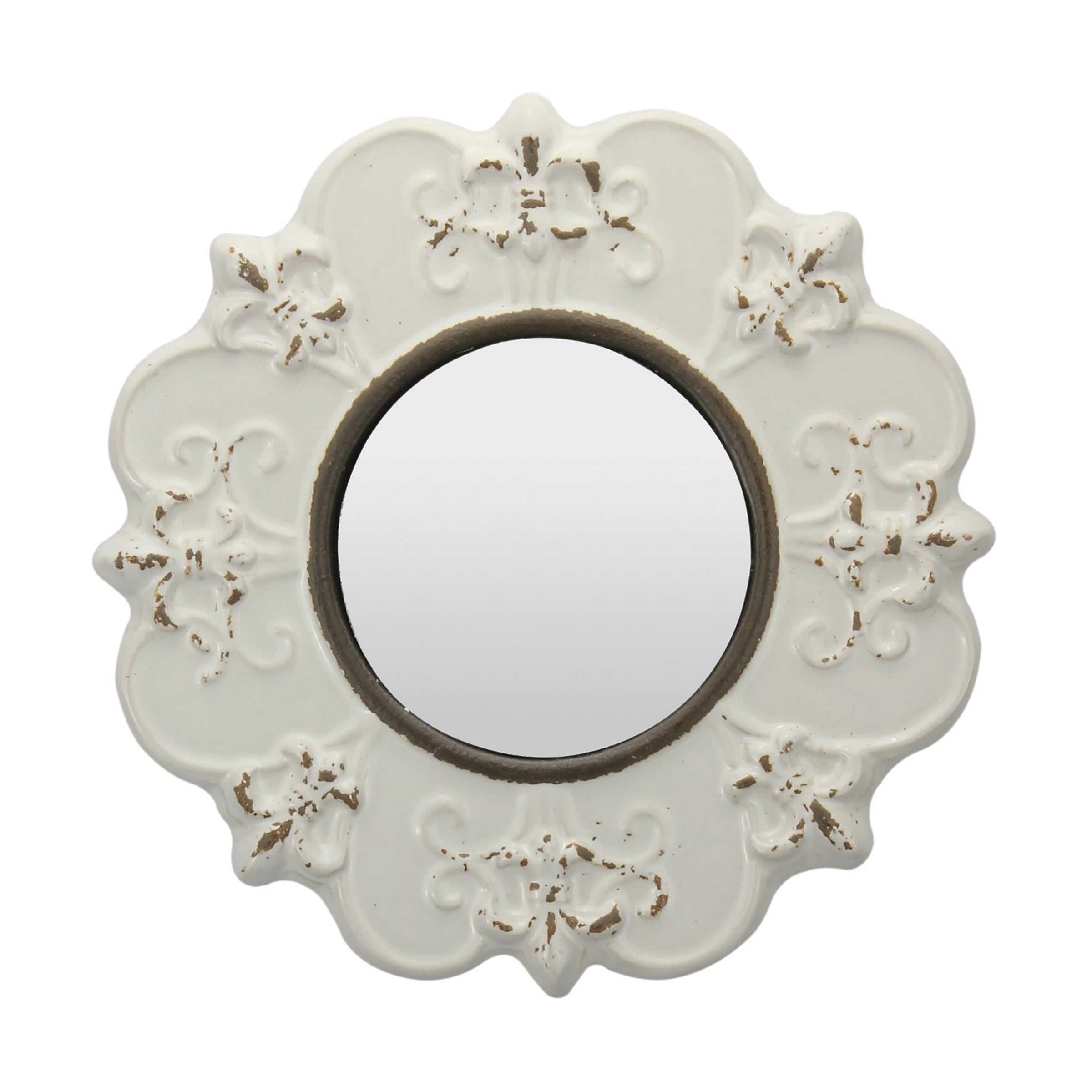 Stonebriar Collection 8" Circular Ceramic Wall Hanging Mirror, Off