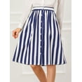 thumbnail image 2 of Allegra K Falda Mujer Midi A Rayas Con Botones Y Elástica, dos colores Blanco azul M, 2 of 6
