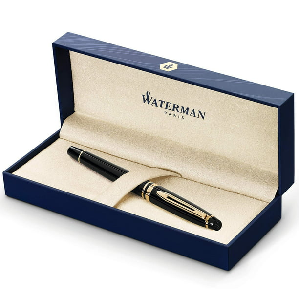 Waterman Expert Rollerball Pen, Gloss Black with 23k Gold Trim, Fine Point  with Black Ink Cartridge, Gift Box Pen only Black and Gold
