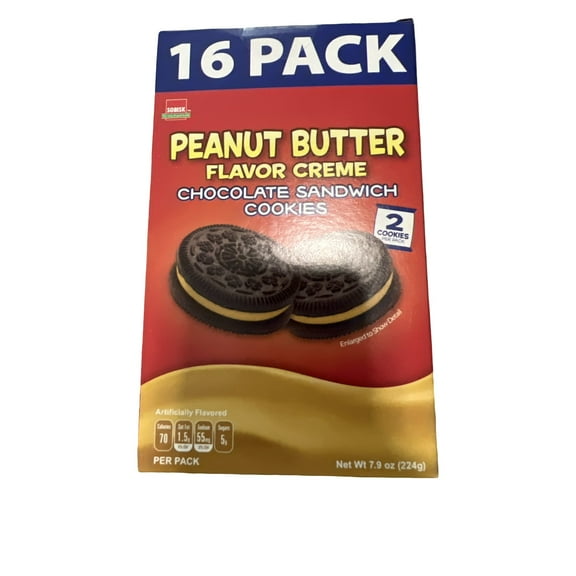 Sobisk Peanut Butter Flavor Crème Chocolate Sandwich Cookies, 16 Pack, 7.9 oz