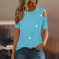 thumbnail image 2 of AherBiu Summer Tops for Women 2024 Cold Shoulder Short Sleeve Basic Comfy Solid Color Tees T Shirts, 2 of 7
