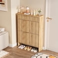 thumbnail image 3 of Fluted Shoe Cabinet Storage with 2 Flip Drawers & 1 Drawers, Wood Narrow Hidden Shoe Cabinet with Adjustable Shelf for Entryway, Freestanding Slim Shoe Rack Organizer for Foyer Hallway Living Room, 3 of 9