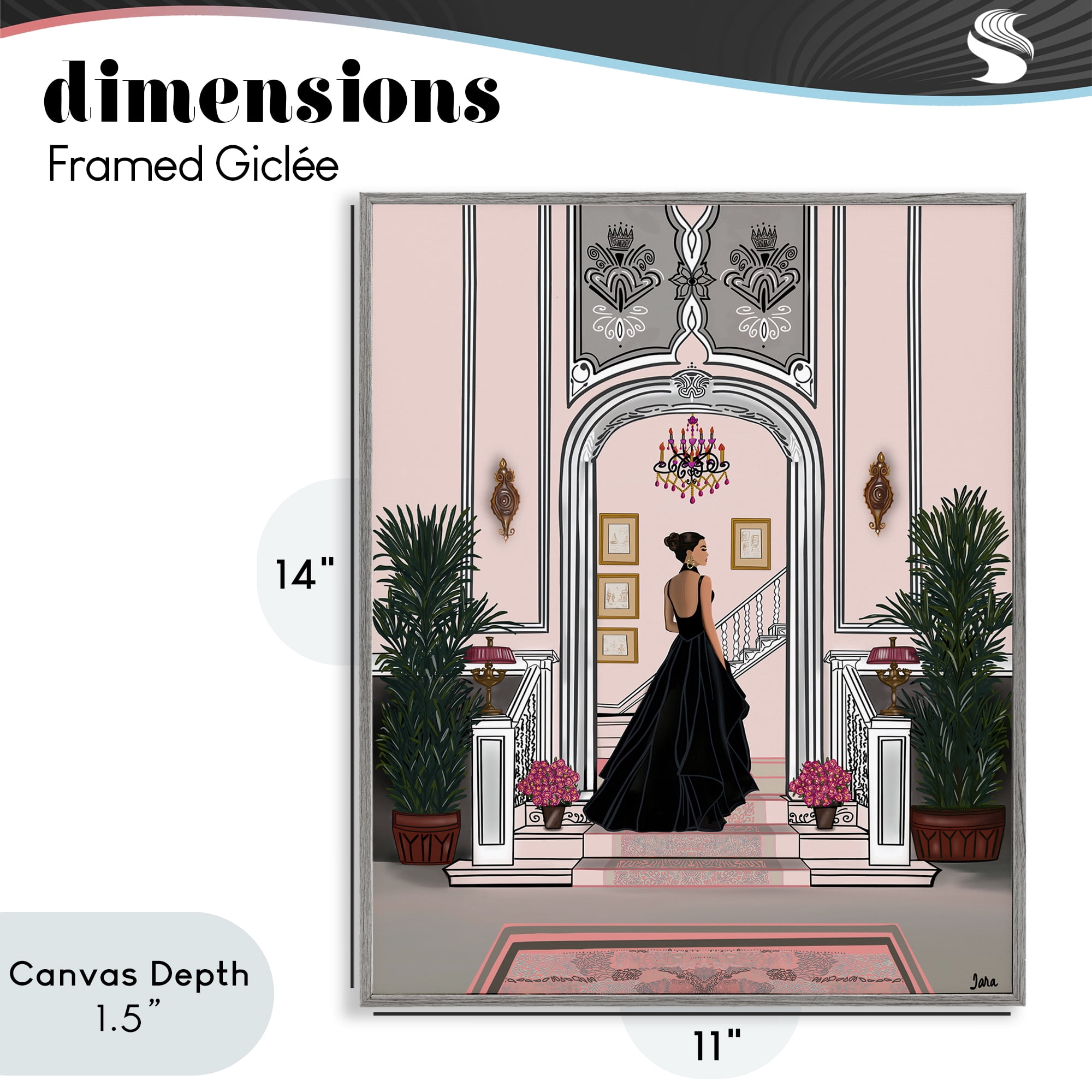Stupell Industries Mansion Girl in Gown Gray Framed Giclee Art, design by Tara Boone