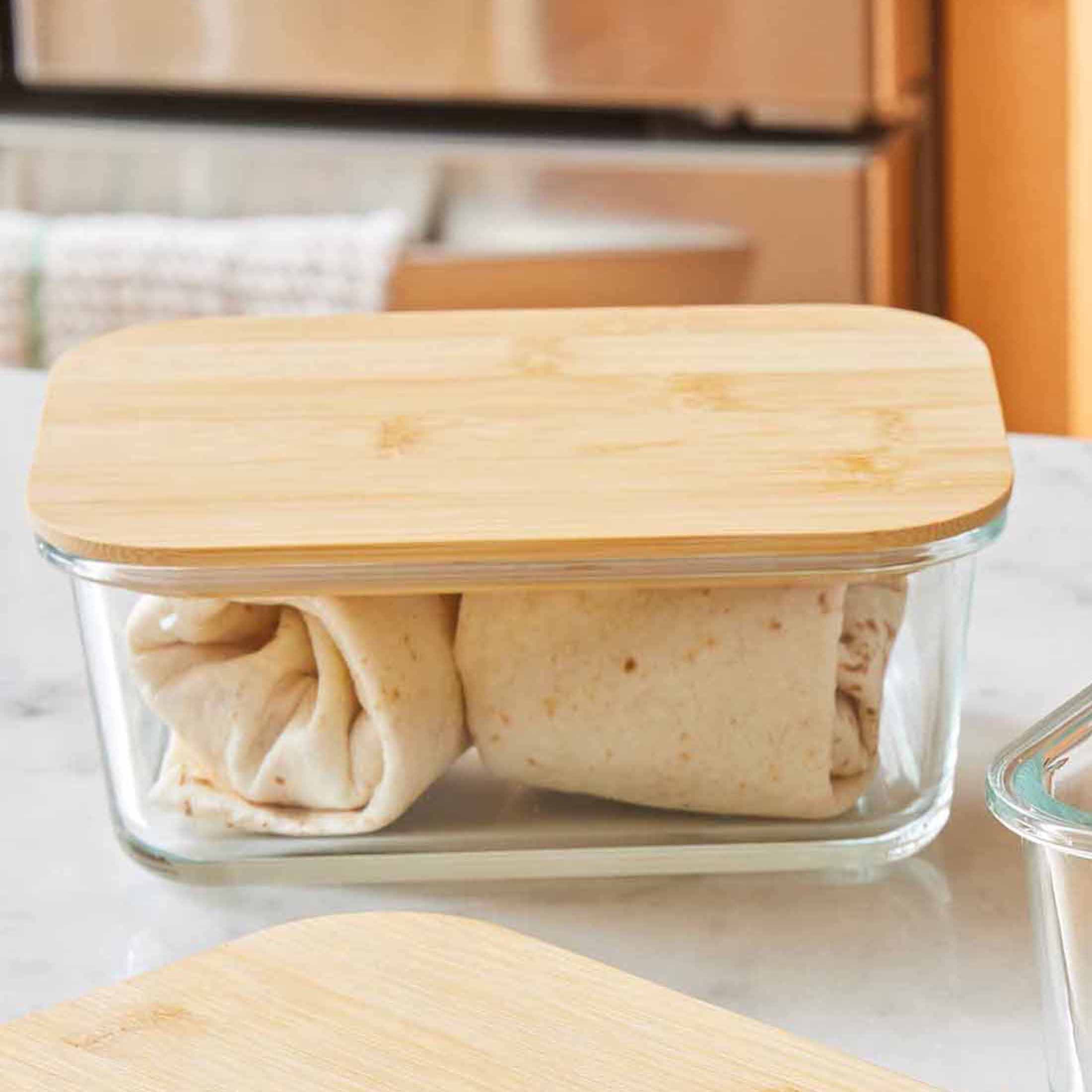Better Homes & Gardens 4Cup Rectangle Glass Food Storage Container with Bamboo Lid. Set of 1, 2 Pieces