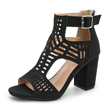 

ZJEOQOQ heeled sandals vacation wide 2023 Spring summer new arrive chunky over size hollow out peep-toe shoes women heels heeled sandals