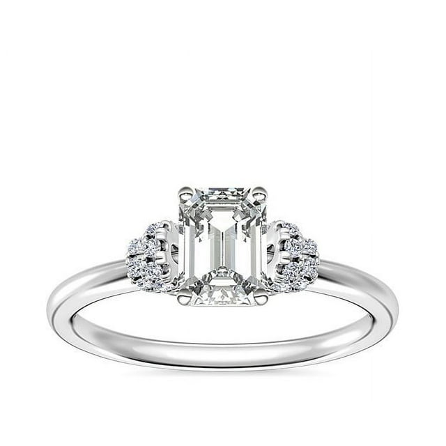 0.65 Ct VS1 Emerald Shape Real Diamond Stunning Solitaire Ring for Anniversary Solid 14K White Gold Size 7