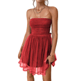 thumbnail image 2 of Robe Cocktail d'Été pour Femme - Mini-Robe Tube Froncée à Volants Rouge P, 2 of 10