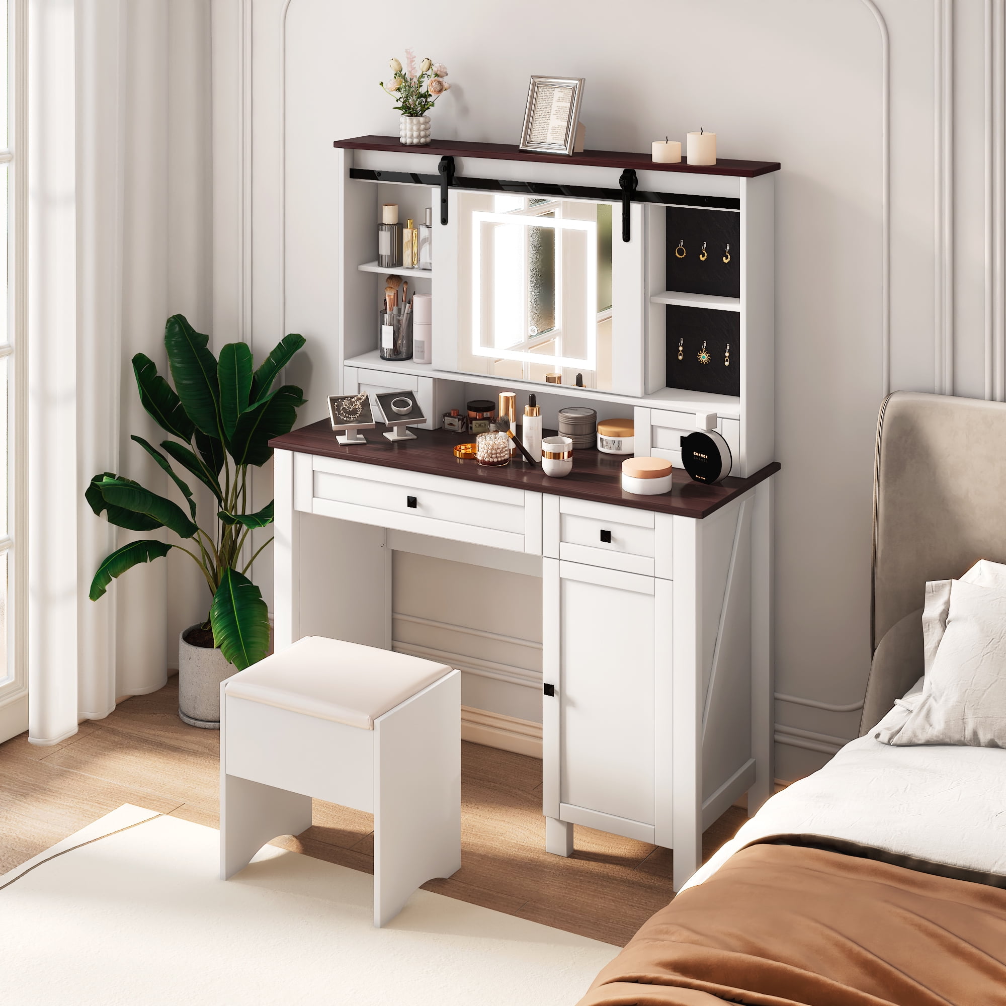 Makeup Vanity with Mirror and Lights,41.73" Wide Vanity Desk ,Vanity Table with 4 Drawers