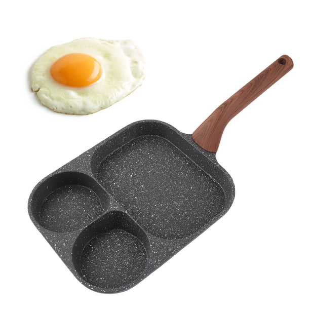 Sartén Antiadherente Para Huevos, Sartén De Fondo Plano De 3 Secciones Con Resistente Al Calor, Sartén Negra Para Desayuno Con Conductividad Térmica Uniforme