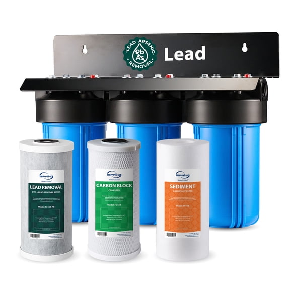 iSpring WGB31B-CPB 3-Stage Whole House Water Filter System, SGS-Tested to Remove 99% Lead, Chlorine & Sediment. Includes 10” x 4.5” Filters and 1" Inlet/Outlet for High Flow Filtration.