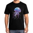 thumbnail image 1 of Camiseta de manga corta con medusas moradas ombré para hombre, cuello redondo, vida marina costera, color negro-S, 1 of 8