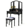 thumbnail image 1 of Gymax Vanity Makeup Dressing Table Stool Set w/ Folding Mirror 4 Drawers Black, 1 of 8