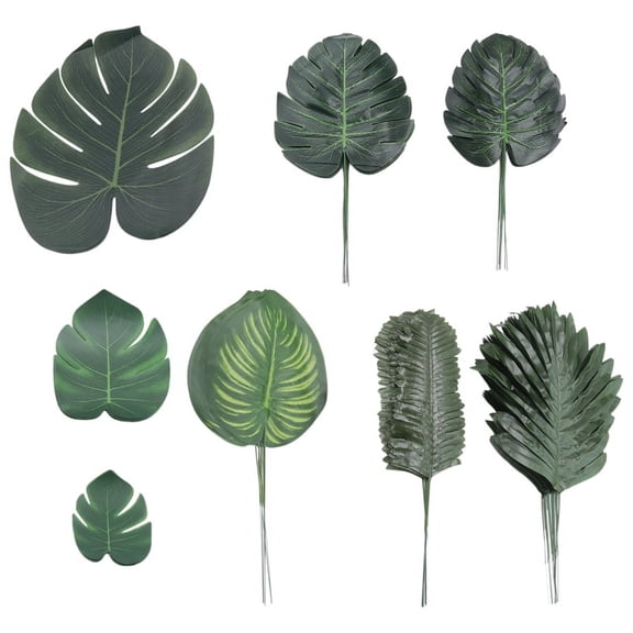 HOT! 88 Pieces Palm Jungle Leaves 8 Kinds Faux Tropical Monstera with Stems for Hawaiian Luau Beach Theme
