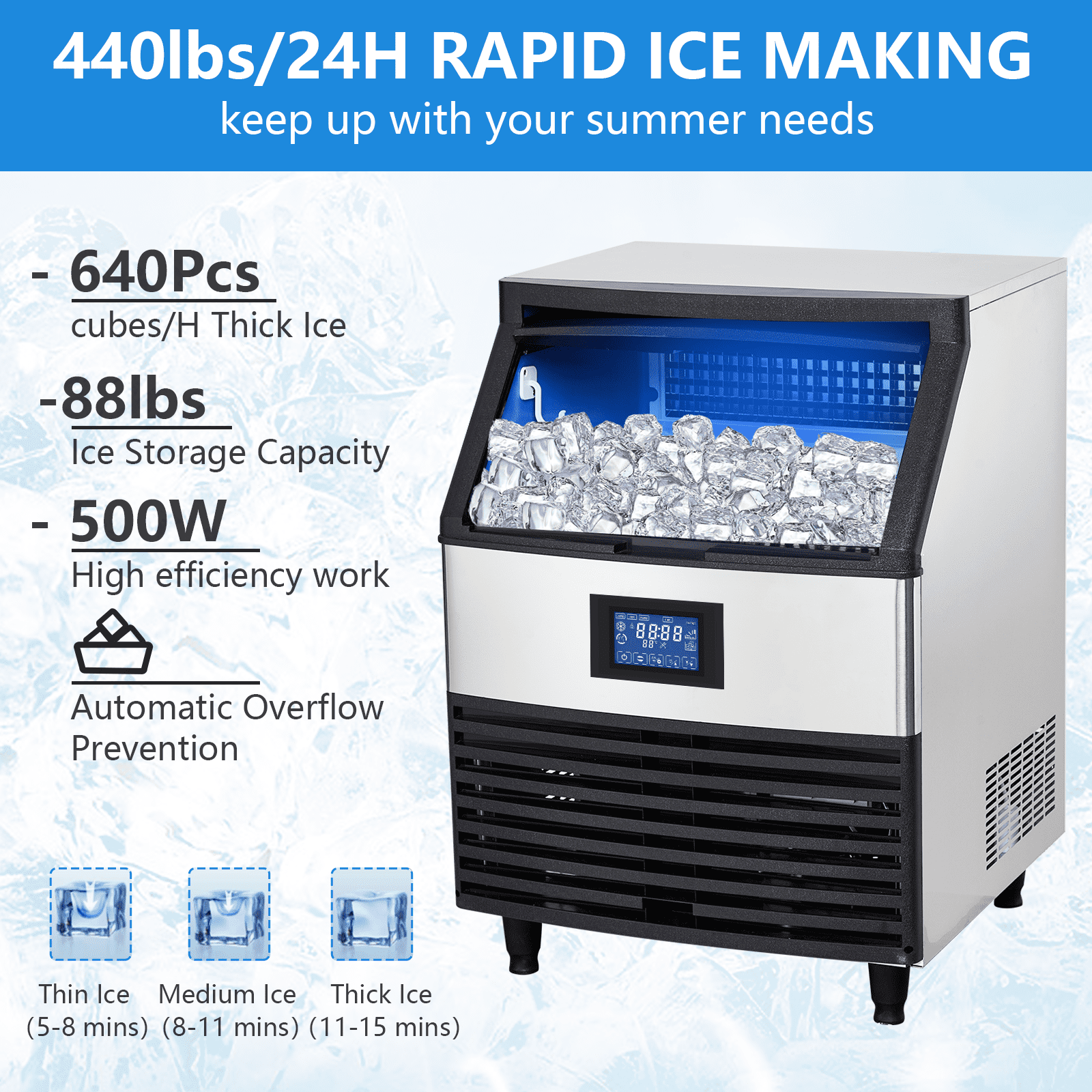 Commercial Ice Maker Machine 110LBS/24h 176LBS/24h 440LBS/24h, Freestanding Countertop Ice Makers for Home Bar Restaurant Café