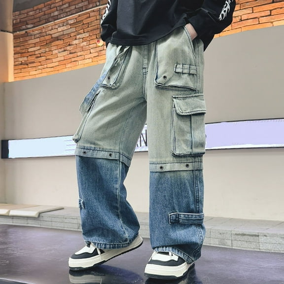 Teen Boys Jeans Jogger Pants ForBoys Elastic High Waisted Straight with Pocket Classic Fit Casual Boys 11-13 Years Clothes