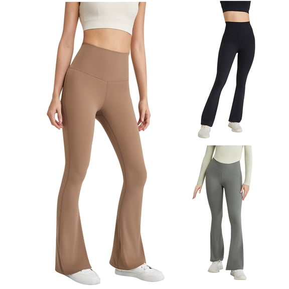 Eiyaclvo Flare Yoga Pants for Women High Waisted Bootcut Leggings Bell Bottom Workout Trousers Stretchy Tummy Control Yoga Leggings