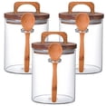 thumbnail image 2 of 3 Pcs Glass Storage Jars with Scoop, Wooden Lid and Handle, Sugar Coffee Spice Canisters, Airtight Pantry Containers for Kitchen Organization, 2 of 6