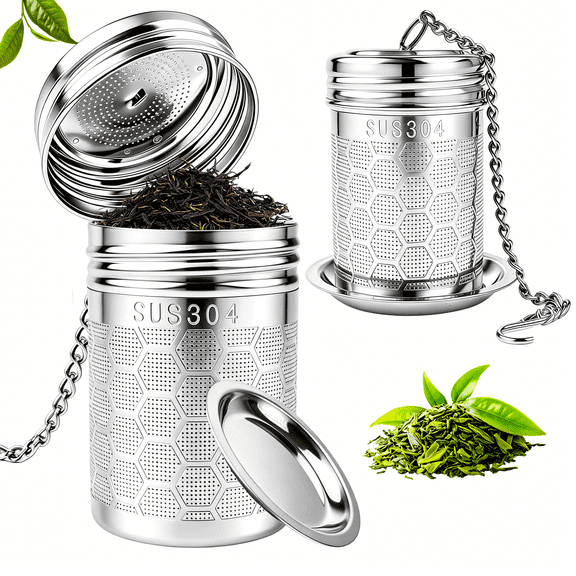 SUSWIM 2 Pack Tea Infuser for Loose Tea, Extra Fine Mesh Tea Strainers with Drip Trays, 304 Stainless Steel Tea Diffuser Filter, Tea Steeper Infusers for Teapot, Brew Tea（Small）