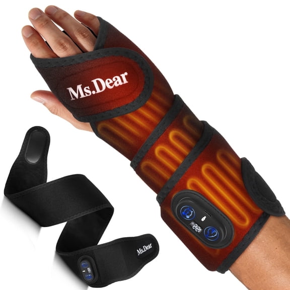 Ms.Dear Cordless Heating Pad for Wrist and Hand,Heated Wrist Brace Wrap with 3 Heat &Timer Mode，4000mAh Battery Rechargeable Hand Warmers,Heat Wrap Pad for Arm Neck Calf, Black 1PC