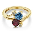 thumbnail image 3 of Gem Stone King 18K Yellow Gold Plated Silver Persian Blue Moissanite Red Rhodolite Garnet and White Diamond Ring for Women (1.55 Cttw, Heart Shape 6MM, Gemstone Birthstone, Size 9), 3 of 6