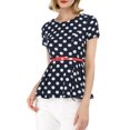 thumbnail image 2 of Allegra K Women's Short Sleeves Belt Polka Dots Round Neck Peplum Tops, 2 of 6