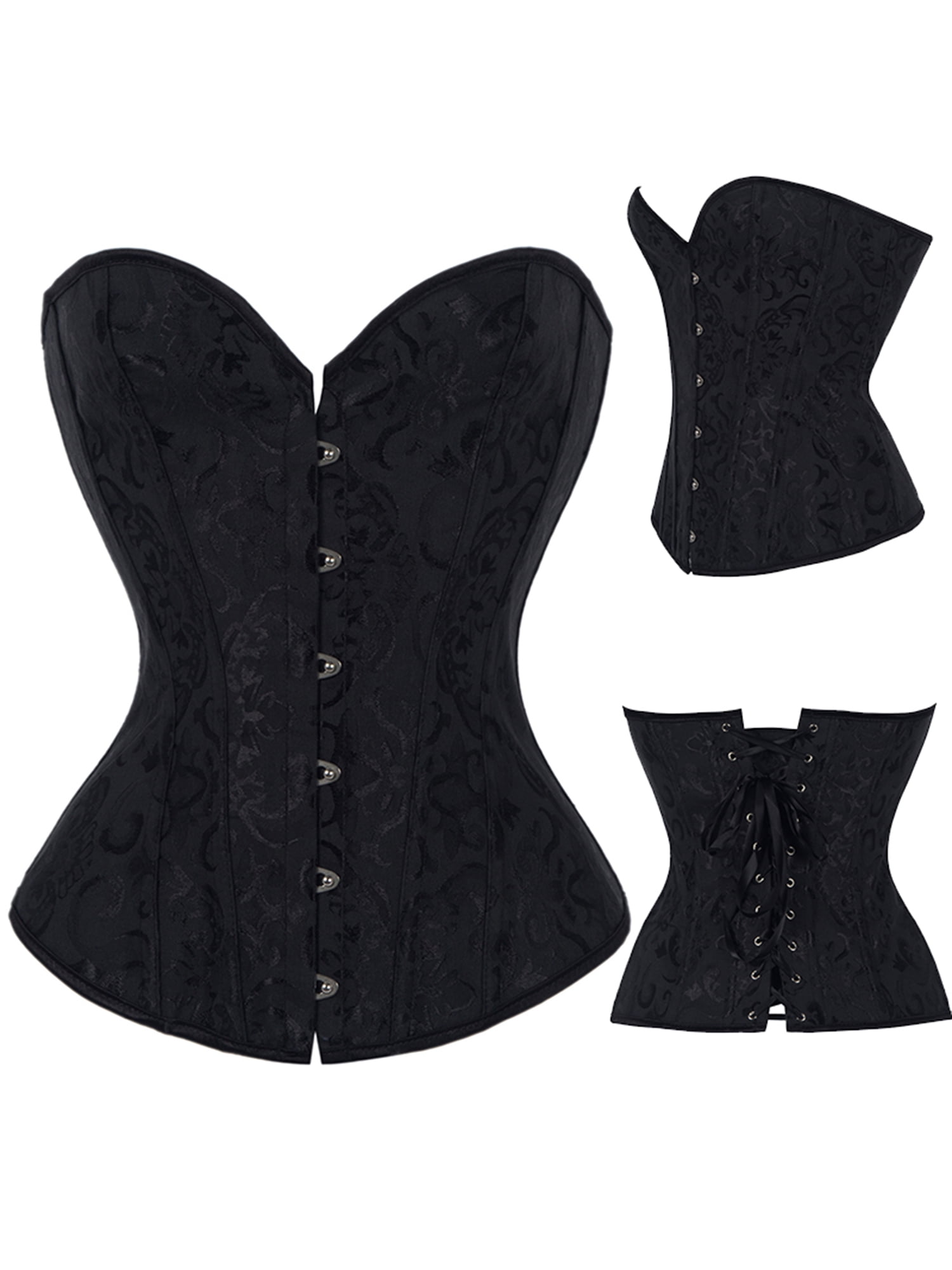 Dames Plus Size Satijnen Overbuste Lace Up Boned Korsetten Shapewear Outfit