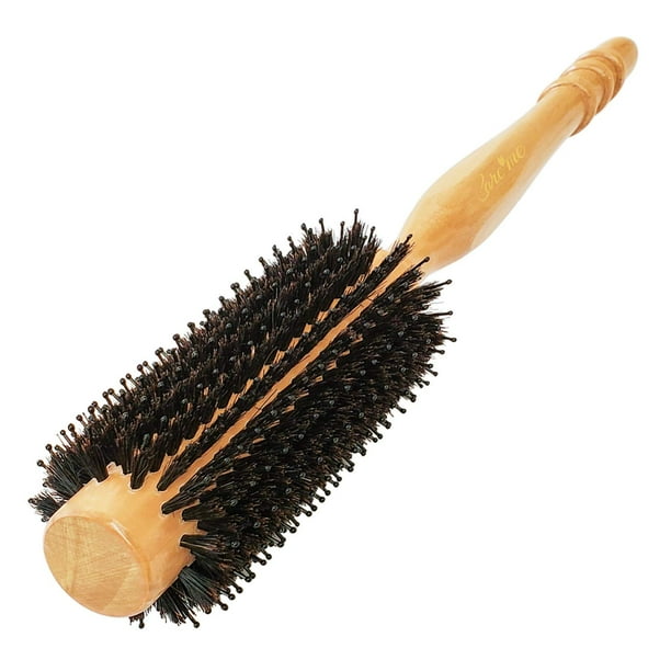 High Density Boar Bristle Round Brush with Wood Handle by Care Me 2