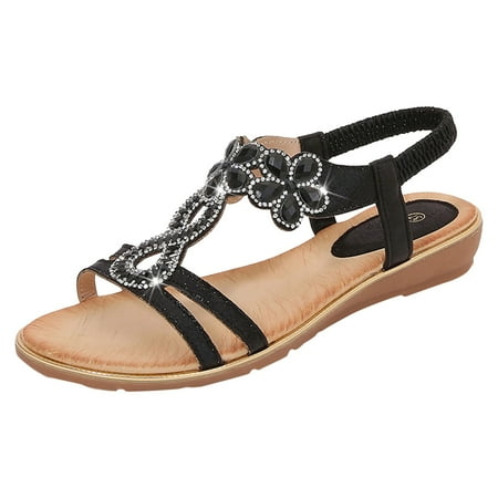

PEASKJP Ladies Sandals Women s Gladiator Flat Sandals Fisherman Strappy Sandals Ankle Strap Sandals (Black 7.5)