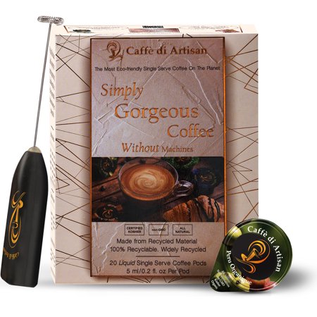 Caffè di Artisan Single Serve Organic Strong Liquid Coffee Concentrate Pods -Peru Organique - 20 Capsules- Free Frother on your 1st order!