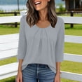 thumbnail image 2 of Staron Spring Summer Women's Casual T-Shirt V Neck 3/4 Sleeve Loose Comfy Basic Top, Gray XL, 2 of 6