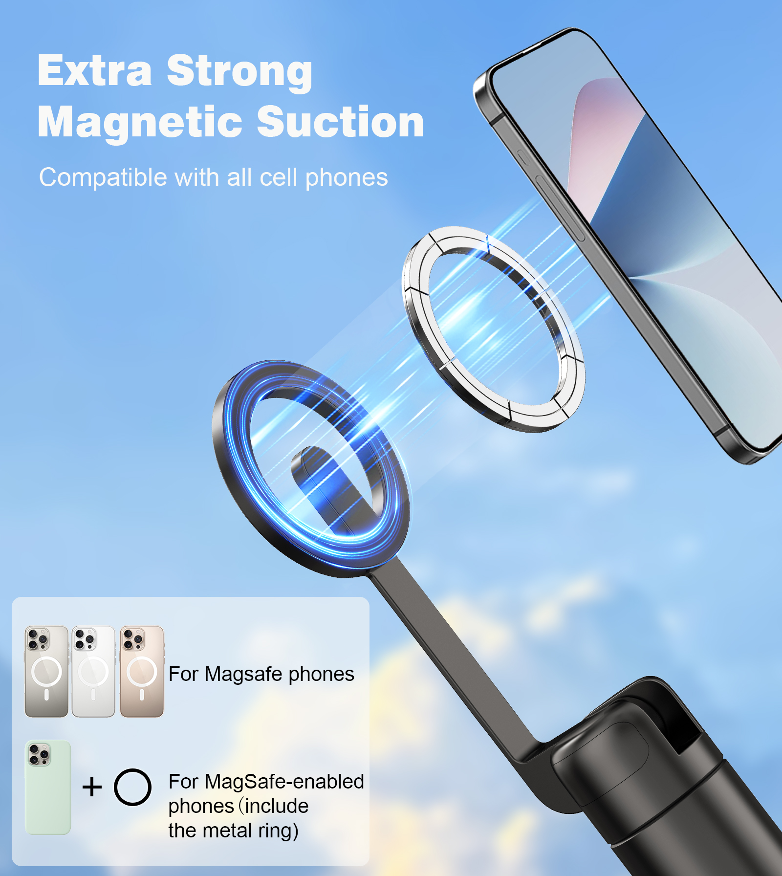 Toneof 68" Magnetic Aluminum Tripod for iPhone with Remote photo 6