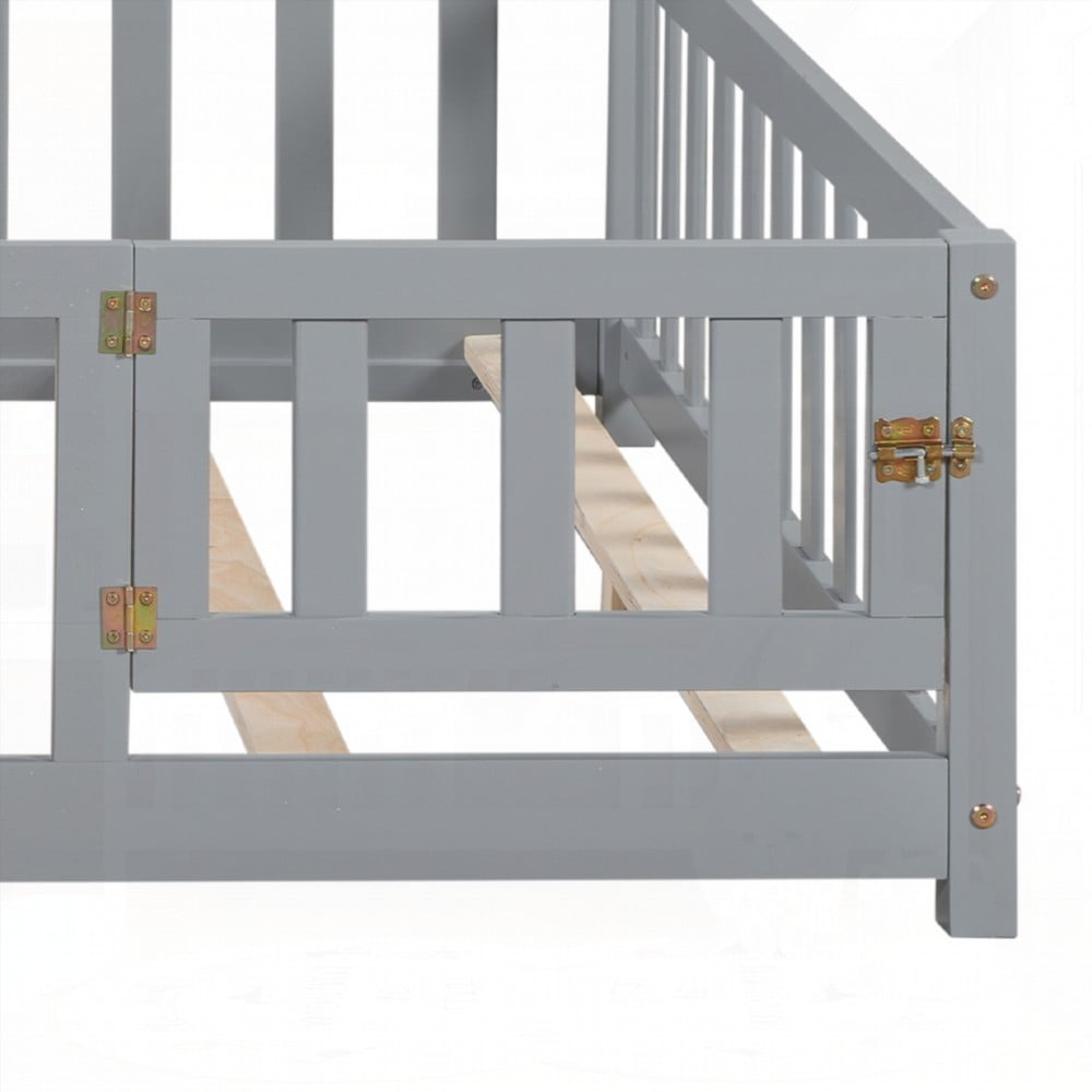 Solid Wood Floor Bed with Storage, Fun & Safe Design