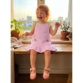 thumbnail image 4 of BemeyourBBs Toddler Baby Girls Overalls Dress Kids Flower Embroidered Stripe Bow Decor Crew Neck Sleeveless Casual Ruffle Dress Toddler Girls Spring Summer Dress, 4 of 9