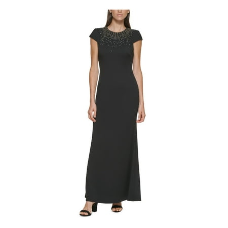 

VINCE CAMUTO Womens Black Stretch Embellished Zippered Lined Cap Sleeve Jewel Neck Full-Length Formal Gown Dress 16