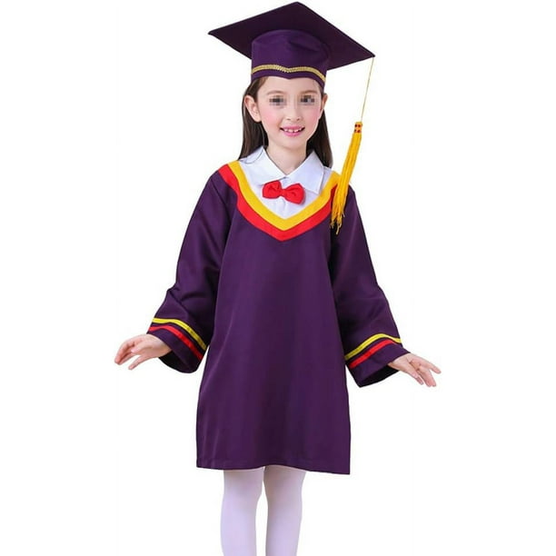 Bata de graduación para niños, conjuntos de doctorado, uniformes escolares, capa de doctorado de graduación, bata infantil, disfraz de cosplay para ceremonia de graduación de jardín de infantes (púrpura, altura adecuada 100 cm) Sincero Electrónica