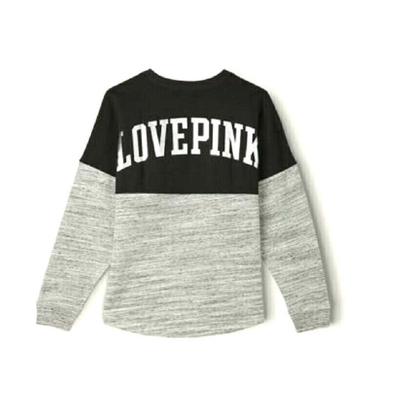 Victoria's Secret Pink Oversize Varsity Crew Neck Sweatshirt Colorblock Black and Gray Marl Size Small New