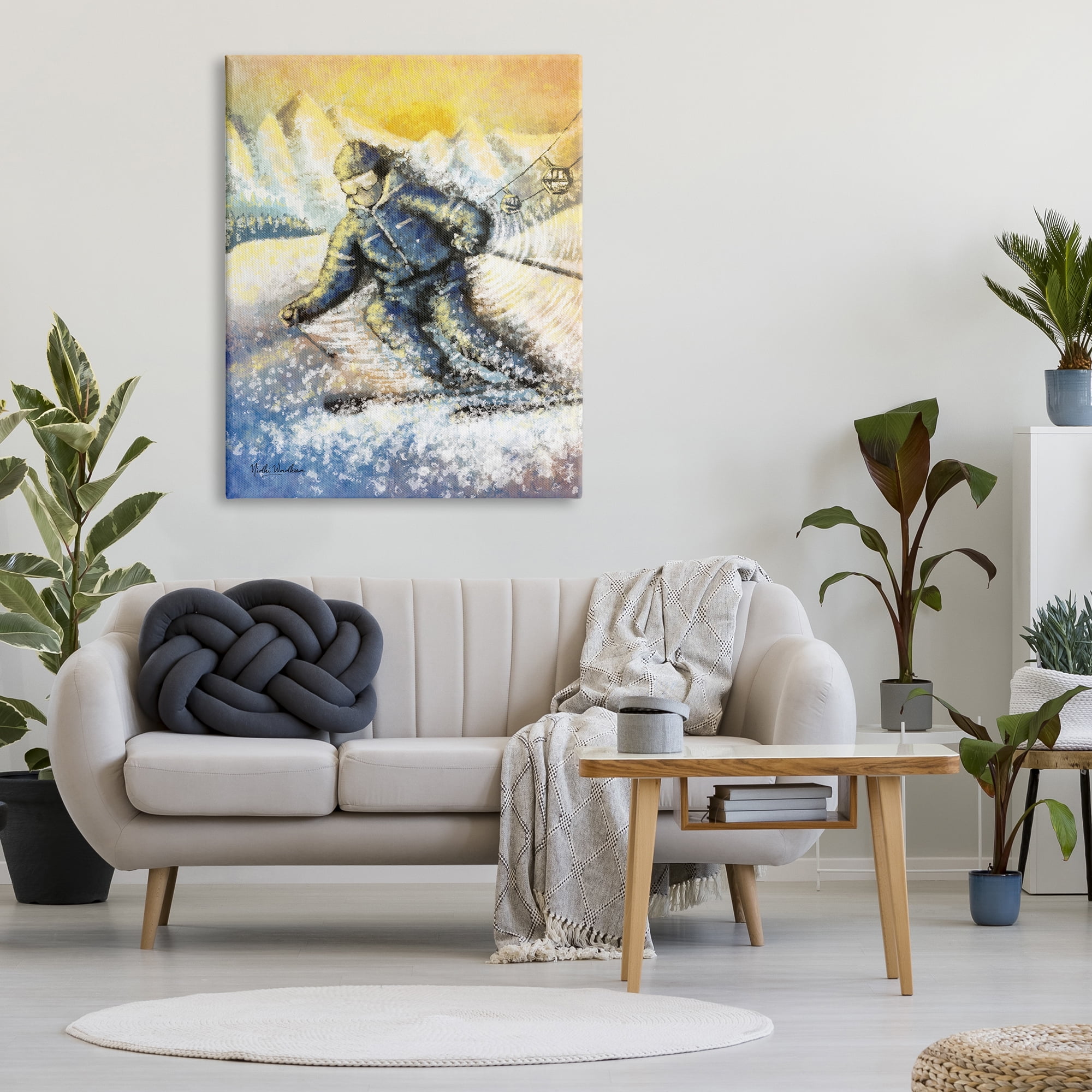 Stupell Industries Person Skiing on Slopes Sports Painting Gallery Wrapped Canvas Print Wall Art, 36 x 48