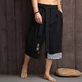thumbnail image 3 of Hombres 3/4 Largos Pantalones Cortos De Algodón Ropa De Lino, 3 of 3