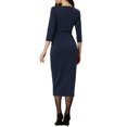 thumbnail image 3 of INSPIRE CHIC Elegant Sheath Dress for Women's Sweatheart Neck Half Sleeve Wear-to-Work Dress XS Dark Blue, 3 of 6