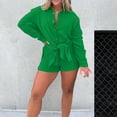 thumbnail image 2 of Women's 2-Piece Outfit - Elegant Long Shirt & Shorts Lounge Set, Green Fashionable Double Layer Polyester Fabric Women's Shirt Side Slit Long Shirt with Shorts And Shorts Suits Temperament Elegant, 2 of 4