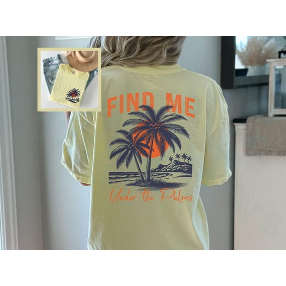 Beach Summer Tropical T-shirt Back Design Beachwear Island Distressed Vintage Style Graphic Top Travel Vacation Sunset Shirt