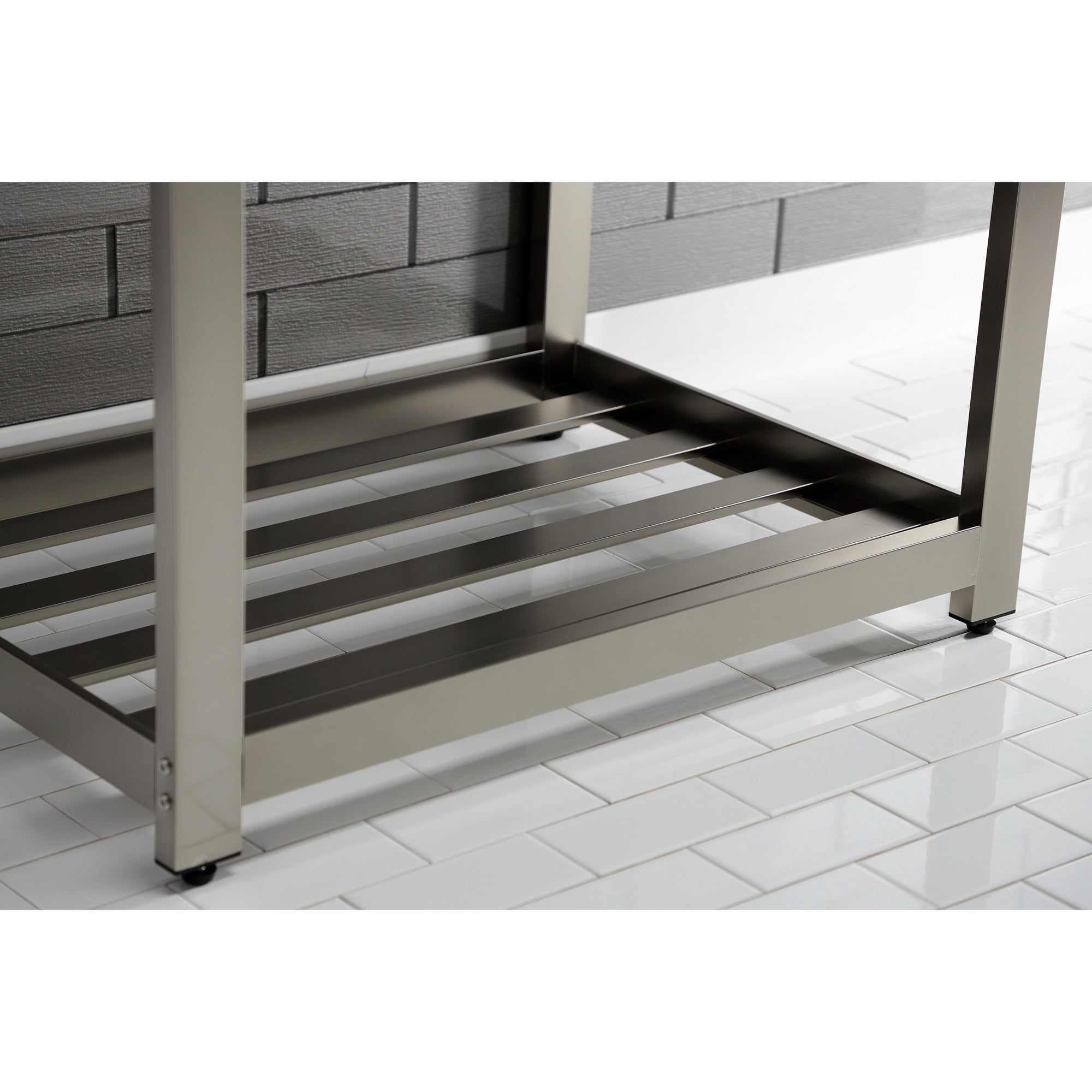 Kingston Brass VWP3122W4A8 Quadras 31" Ceramic Console Sink with Steel Base and Shelf (4-Inch, 3-Hole), White/Brushed Nickel