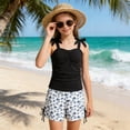 thumbnail image 2 of MEZZALL Summer Girls Tankini Swimsuit 2 Piece Ruched Tie Straps Swimwear Swim Shorts Girl Bathing Pool With Cartoon / Flower Print Beachwear, 2 of 4