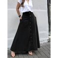 thumbnail image 5 of Women Button Down Maxi Skirts High Waist A-Line Pleated Long Skirts with Pockets Black S, 5 of 7
