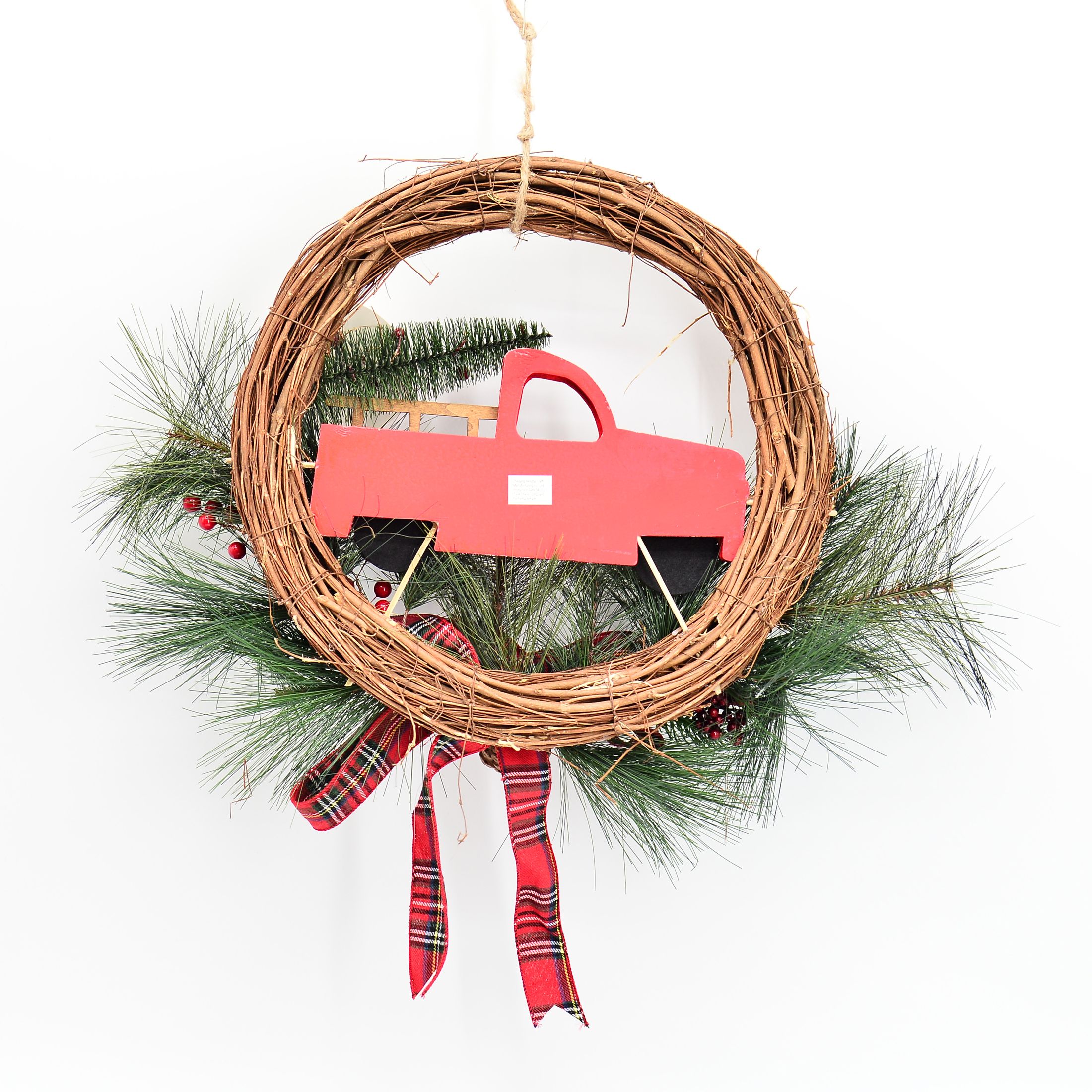 Holiday Time Rattan Unlit Wreath, with Truck including Ornament 17.7" (Multi-color) - image 2 of 5