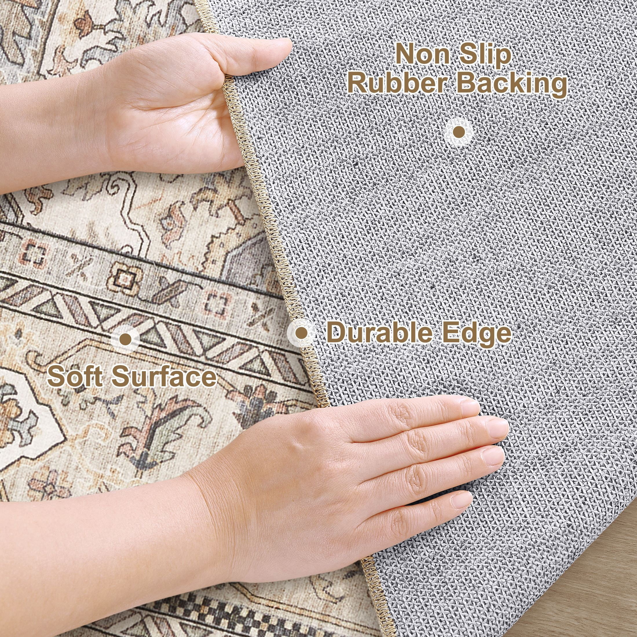 UERMEI 5'x7' Washable Area Rugs for Living Room, Vintage Floral Boho Printed Carpet, Non Slip Indoor Rugs for Bedroom Home Decor Carpets, Beige Brown