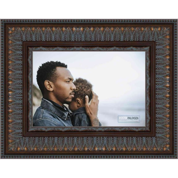 11x18 3.5" Wide Ornate Brown Picture Frame - UV Acrylic, Foam Board Backing, Hanging Hardware