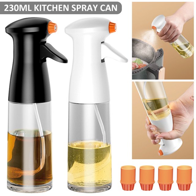 Muyoka Pulverizador de aceite para cocinar 230ml Botella de spray de aceite de oliva Spray de aceite de oliva para cocinar Hornear Asar A la parrilla Ensalada Botella de vidrio y 2 boquillas Mister de