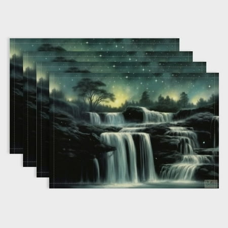 

BCIIG Abstract Waterfall Landscape Linen Placemats Set Non-Slip Heat-Resistant Place Mats Washable Kitchen Dining Table Mats for Dining Table Kitchen Wedding Party Festival 18x12in