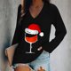 thumbnail image 2 of Moda mujer Casual cuello en V Navidad impreso manga larga camiseta blusa Tops Pompotops gfhjh20753, 2 of 4